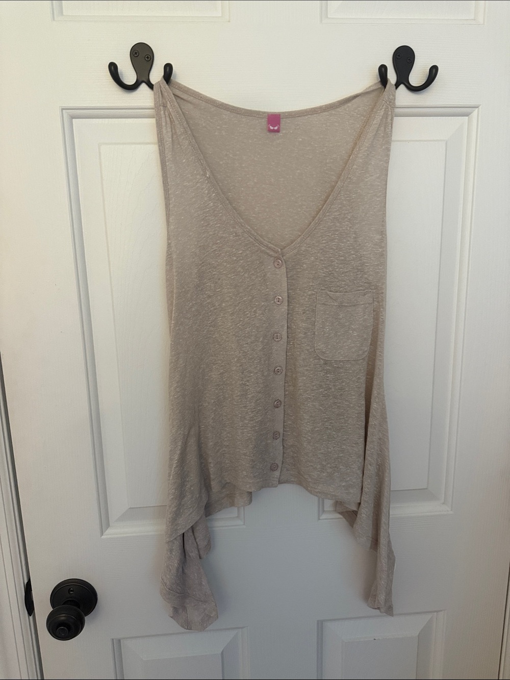 Light Beige Button-Front Sleeveless Tank Top